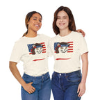 T-Shirt — "Meowica" Patriotic Cat Tee (American Flag, Funny 4th of July Shirt)
