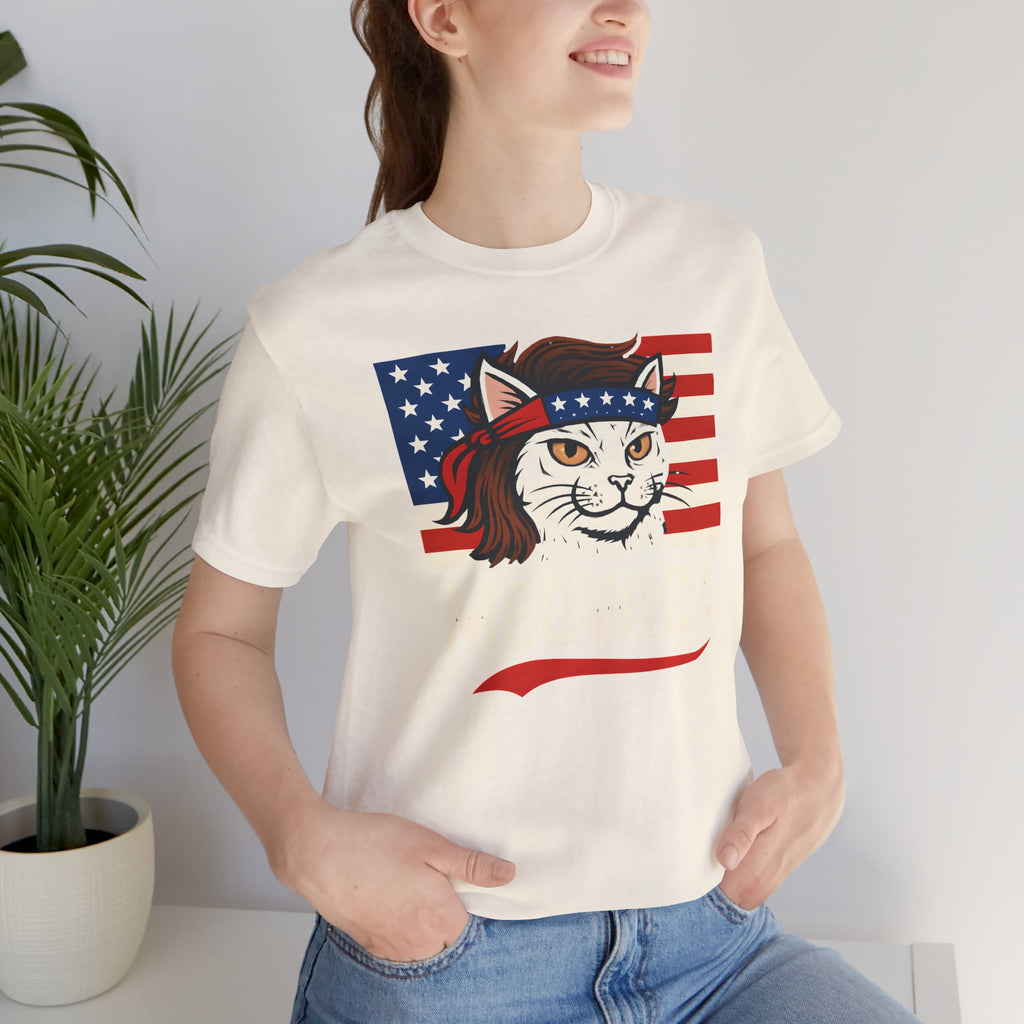 T-Shirt — "Meowica" Patriotic Cat Tee (American Flag, Funny 4th of July Shirt)