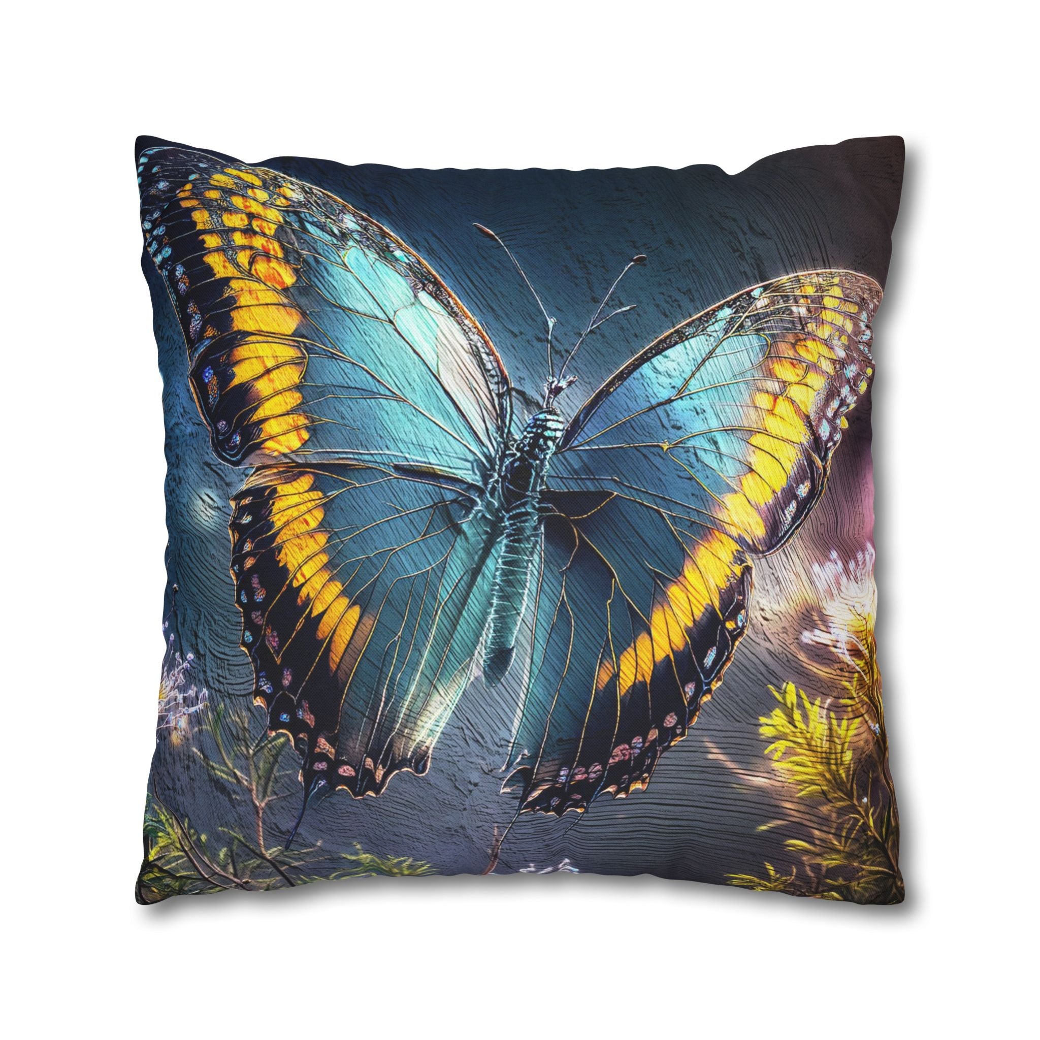Blue and Yellow Butterfly Decorative Pillow Cover