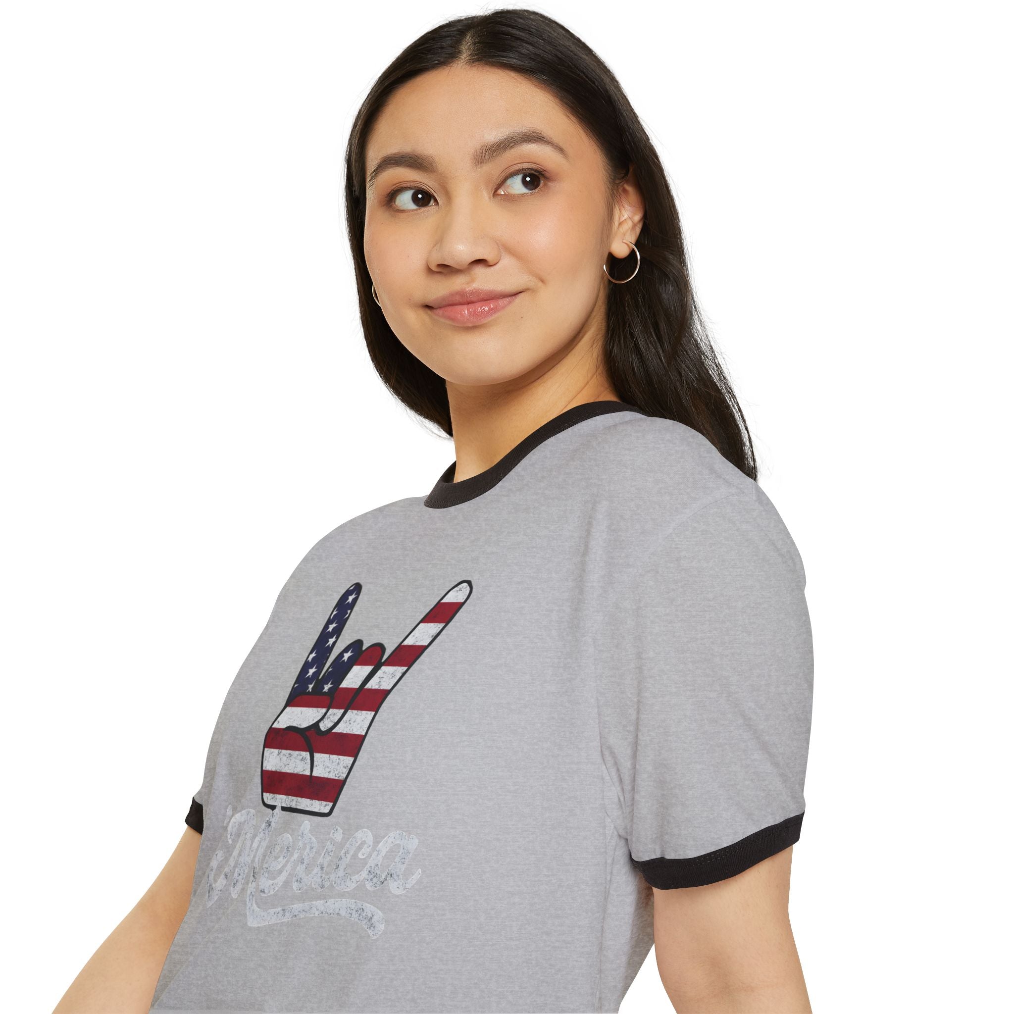 Patriotic Rock Hand Ringer Tee - American Flag Graphic Tee