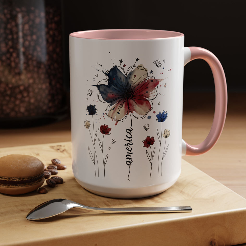 Patriotic Anemone Accent Coffee Mug Classic Floral Design