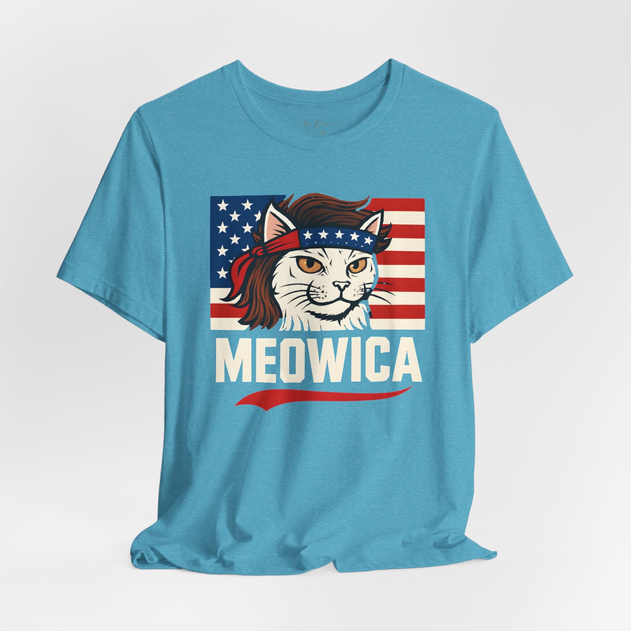 T-Shirt — "Meowica" Patriotic Cat Tee (American Flag, Funny 4th of July Shirt)