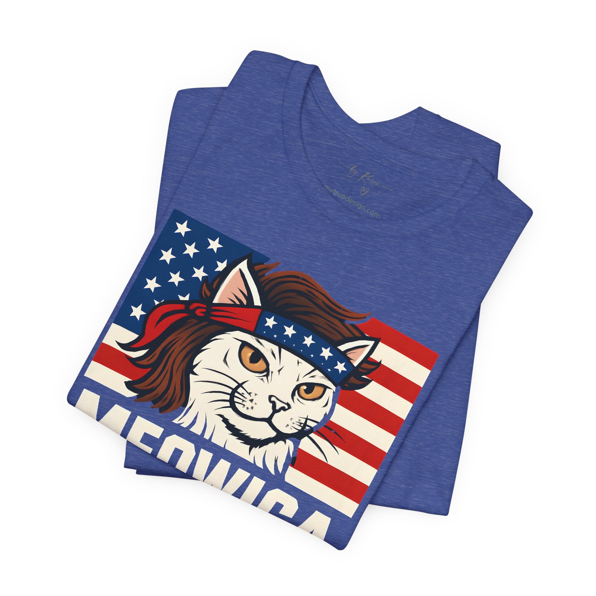 T-Shirt — "Meowica" Patriotic Cat Tee (American Flag, Funny 4th of July Shirt)