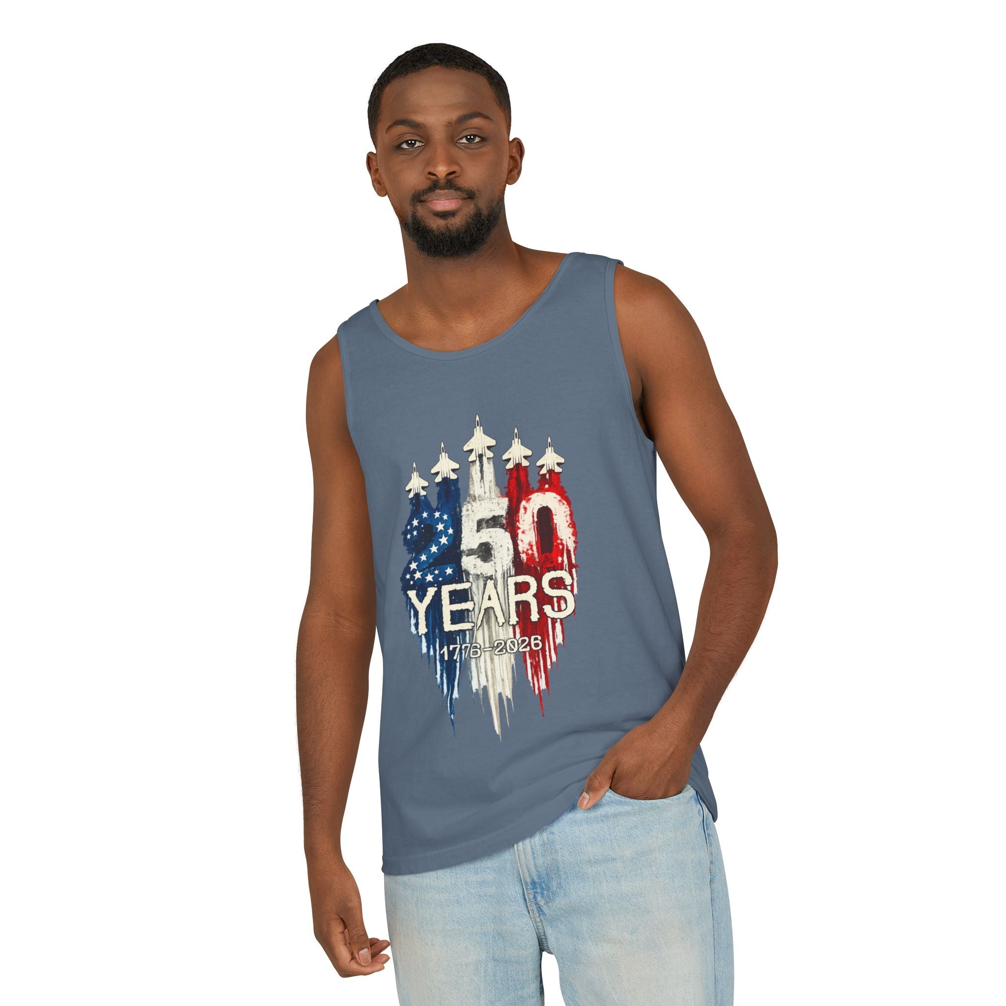 50 Years American Flag Castle Tank Top for Celebratory Wear