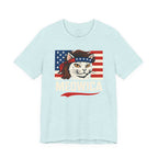 T-Shirt — "Meowica" Patriotic Cat Tee (American Flag, Funny 4th of July Shirt)