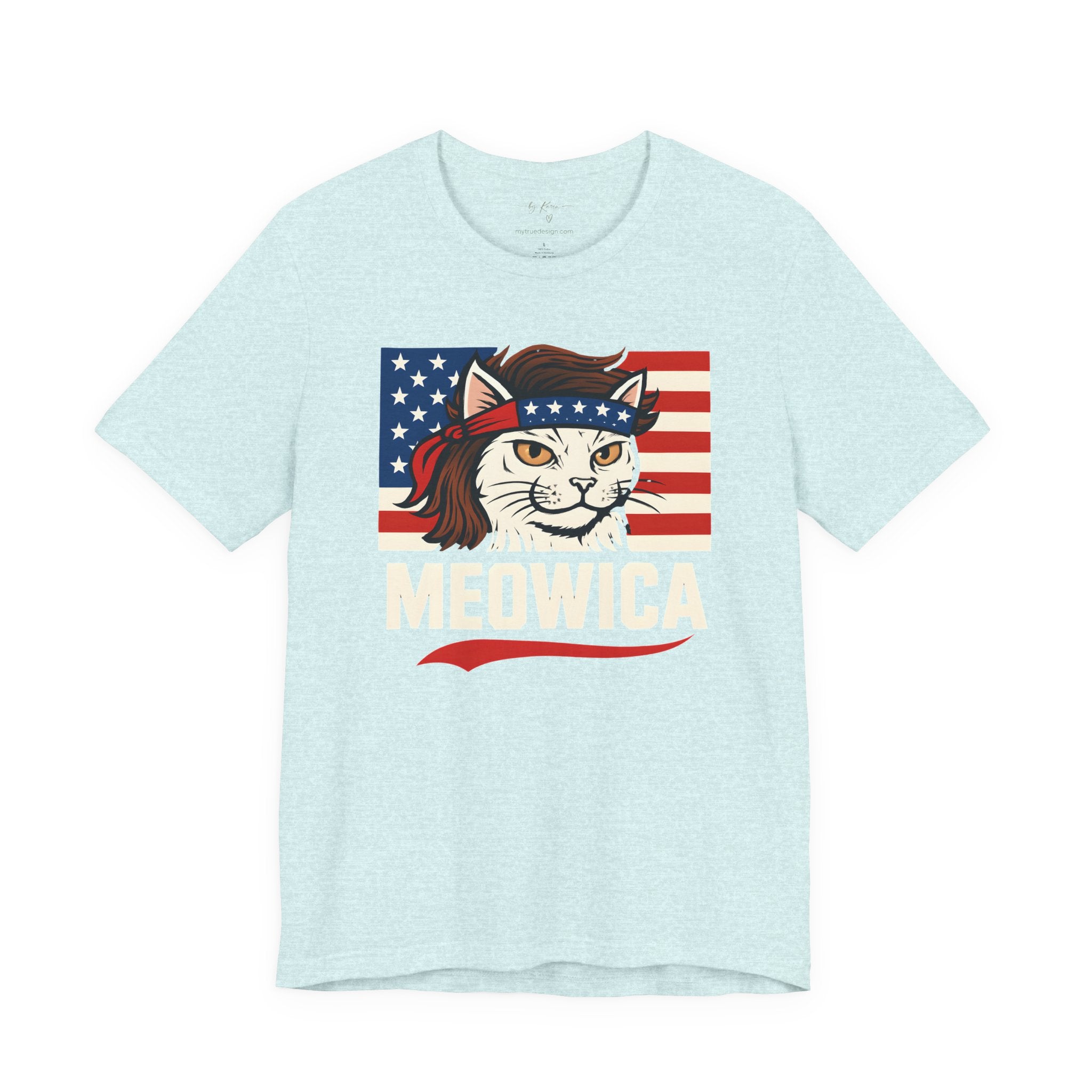 T-Shirt — "Meowica" Patriotic Cat Tee (American Flag, Funny 4th of July Shirt)