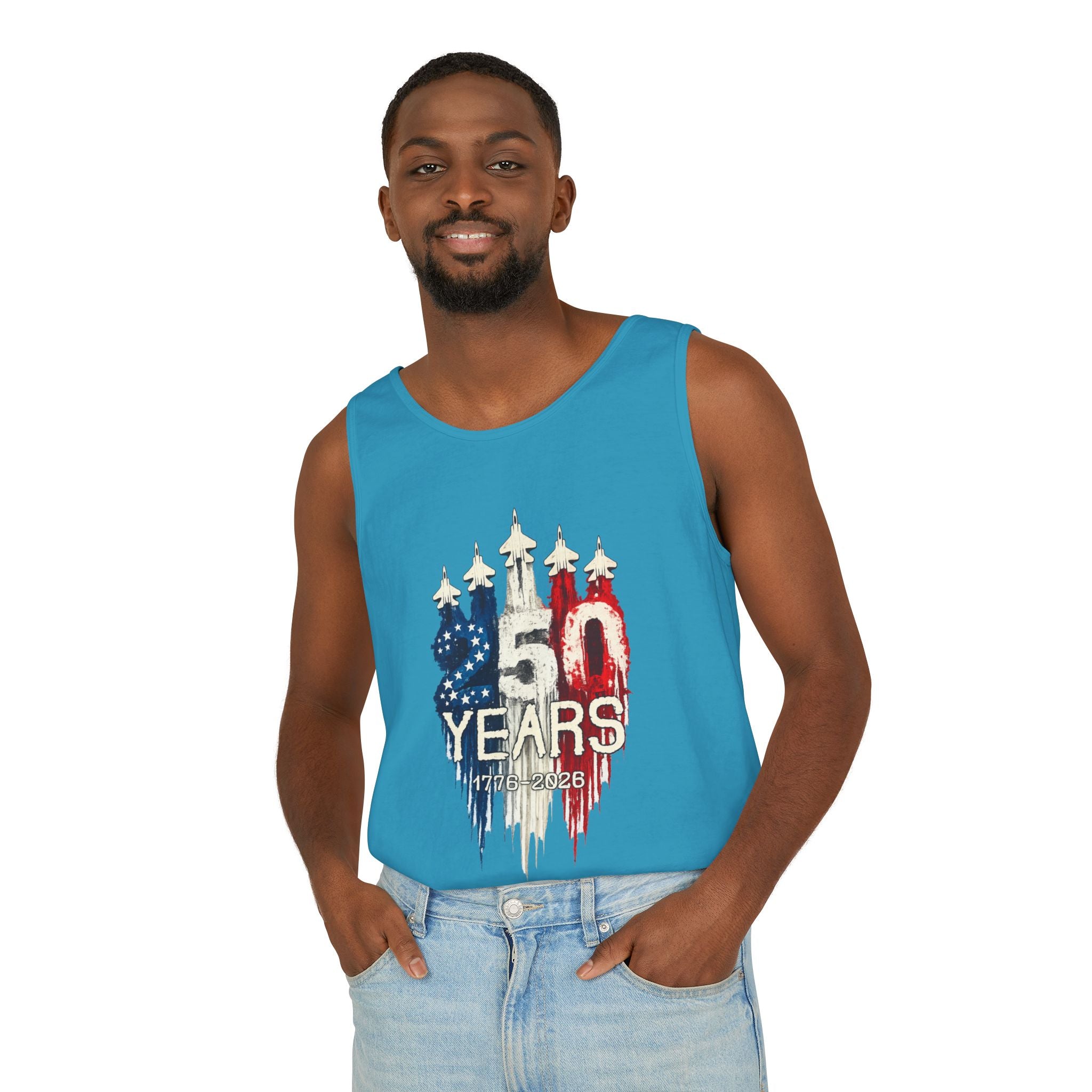50 Years American Flag Castle Tank Top for Celebratory Wear