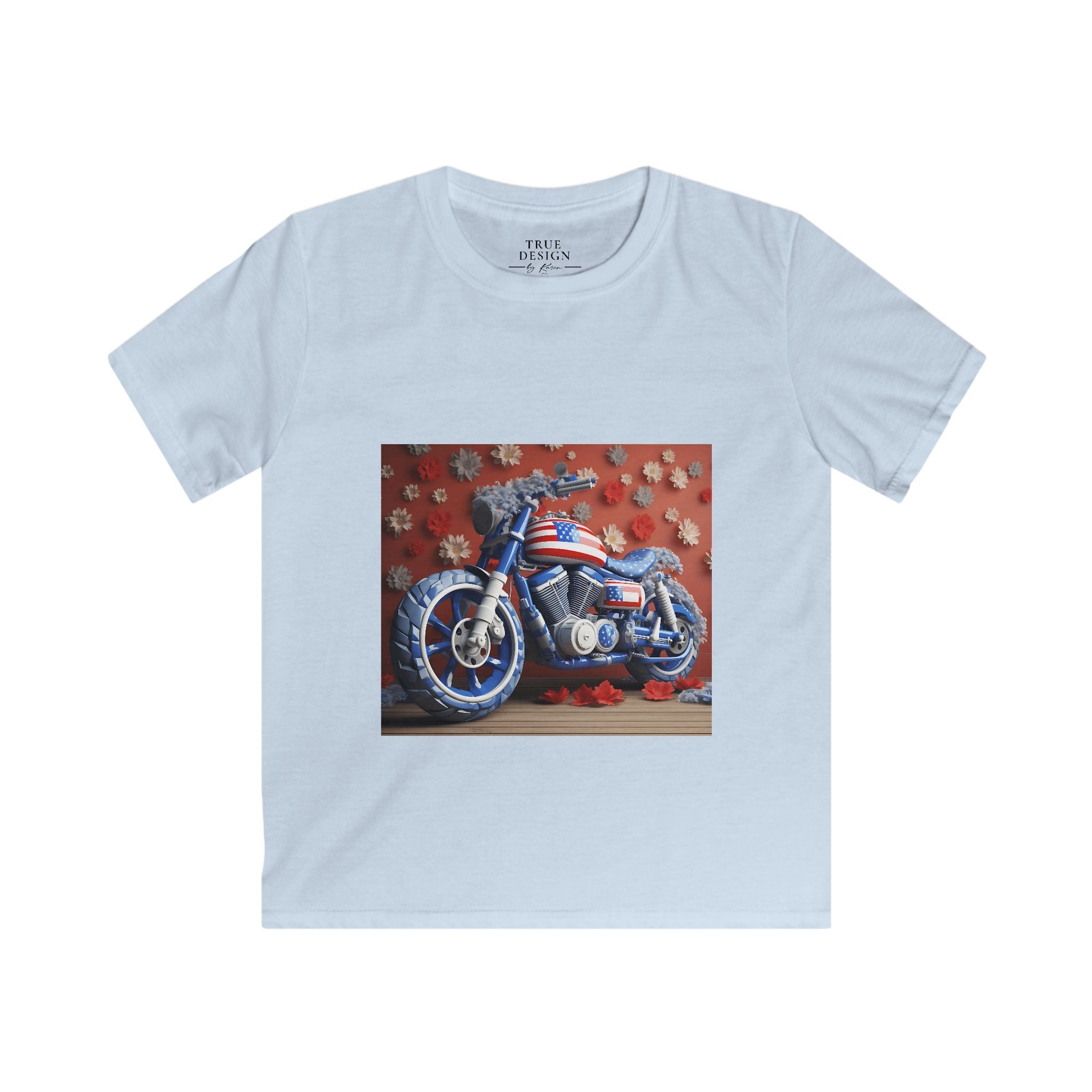 Kids Motorcycle Tee Featuring American Flag Graphic