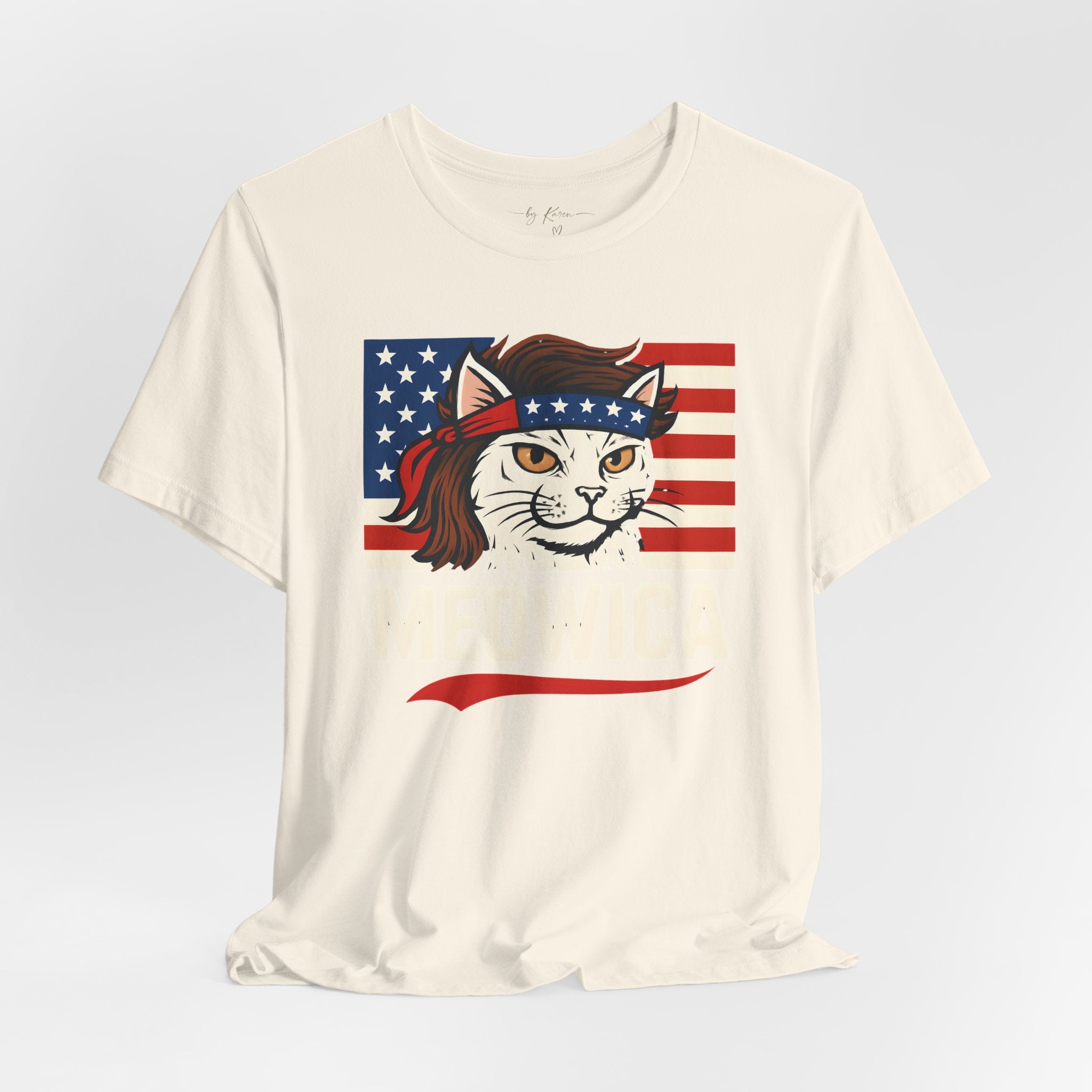 T-Shirt — "Meowica" Patriotic Cat Tee (American Flag, Funny 4th of July Shirt)