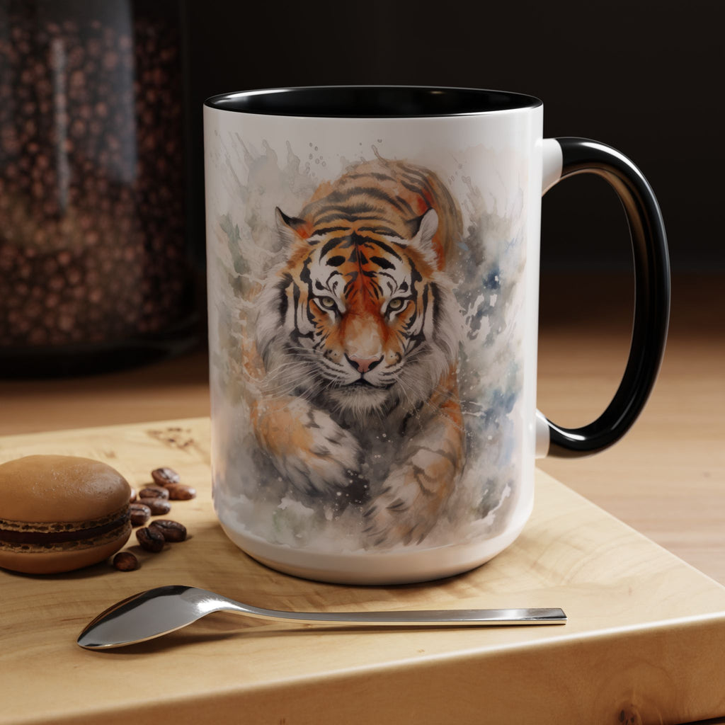 Tiger Watercolor Accent Coffee Mug – Artistic Wildlife Ceramic Mug (11/15oz)