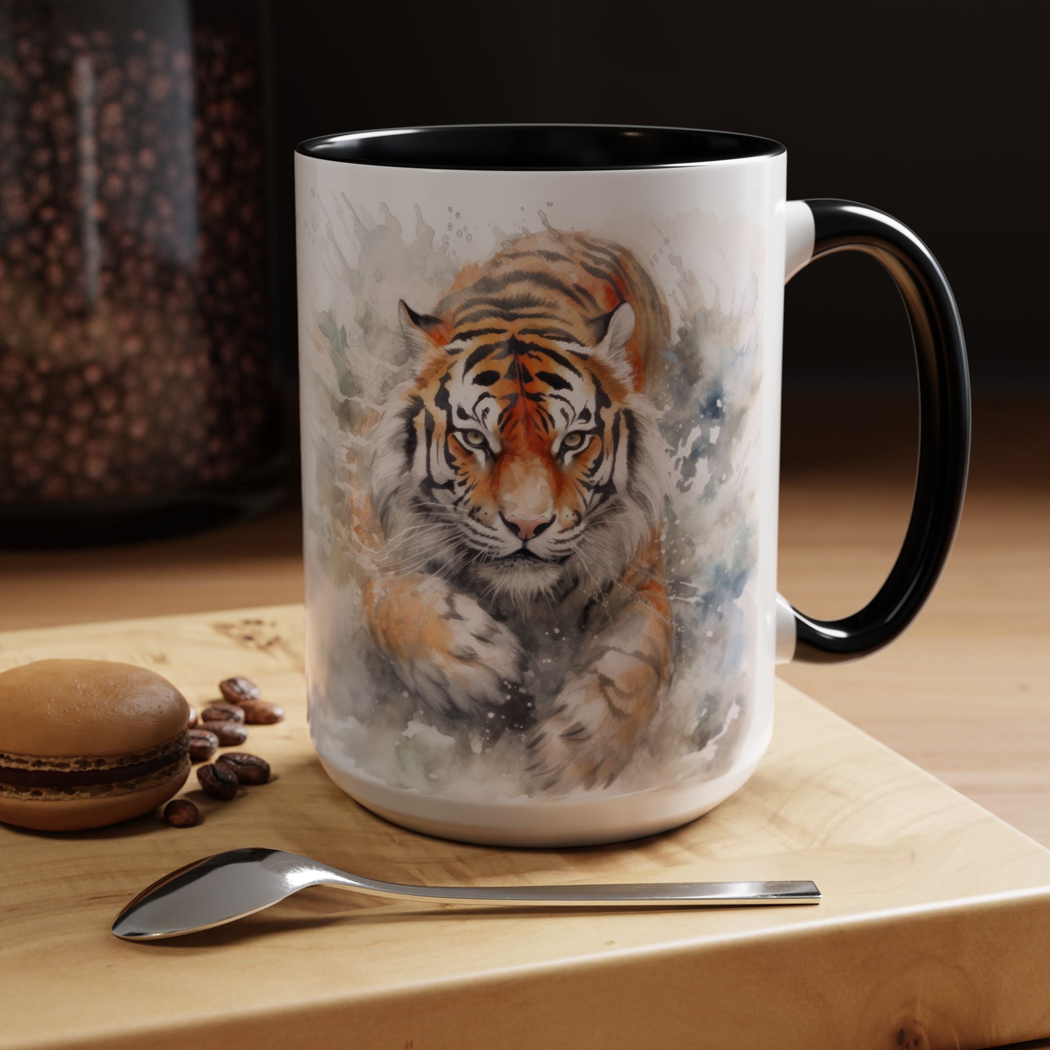 Tiger Watercolor Accent Coffee Mug – Artistic Wildlife Ceramic Mug (11/15oz)