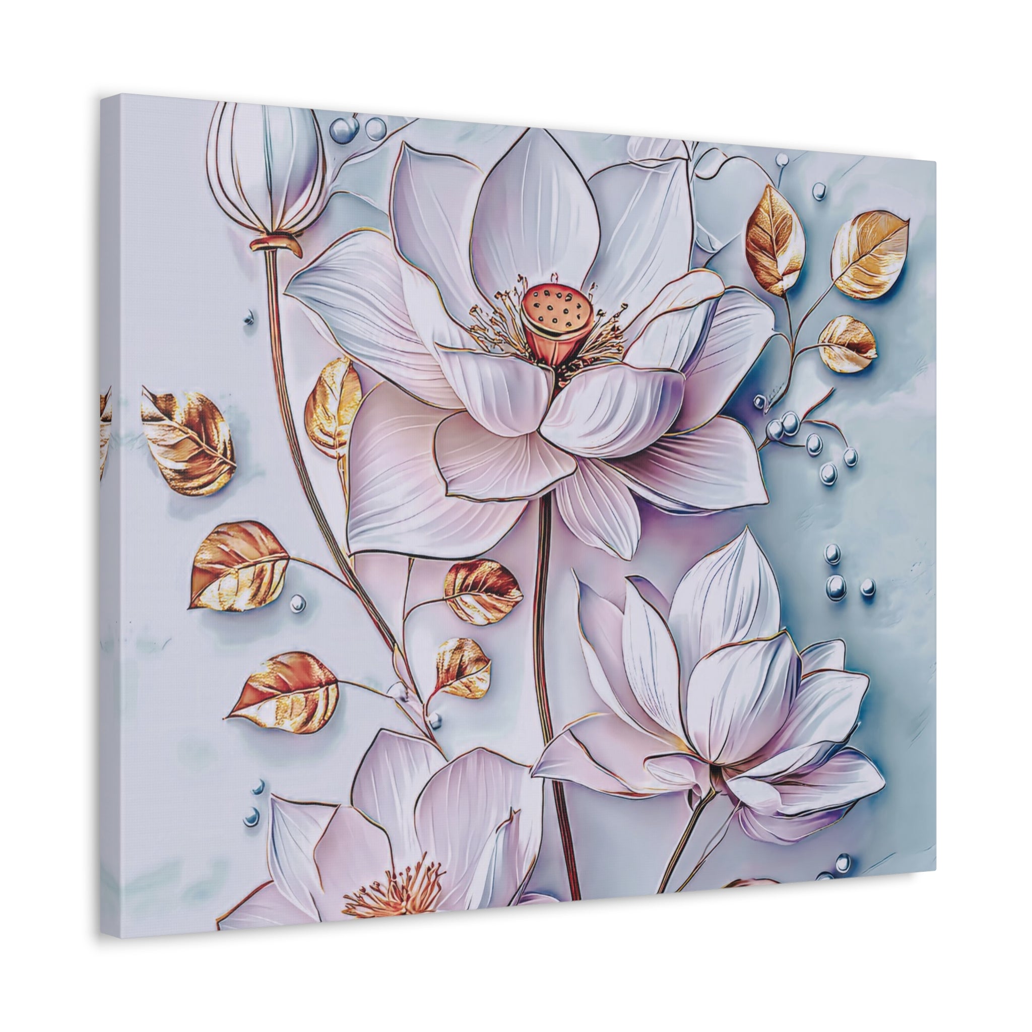 Floral Lotus Stretched Canvas Wall Art — Pastel Bloom Decorative Canvas