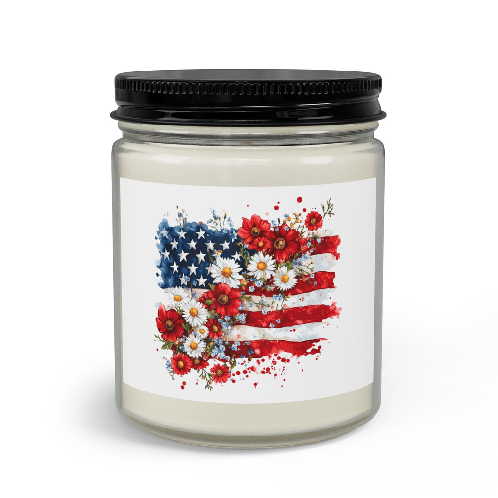 Patriotic Floral Candle Set — American Flag Jar Candle with Matches & Wick Trimmer