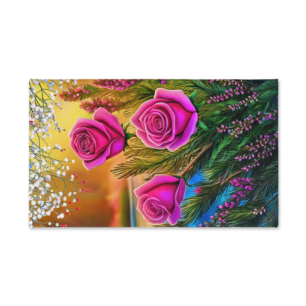 Floral Rose Bouquet Hand Towel with Vibrant Pink Roses