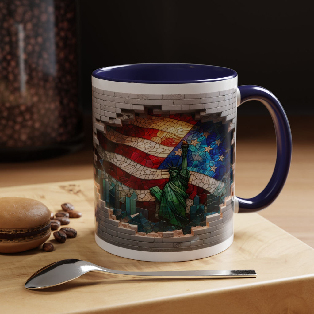 American Flag & Statue of Liberty Accent Coffee Mug – Patriotic USA Ceramic Mug