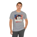 T-Shirt — "Meowica" Patriotic Cat Tee (American Flag, Funny 4th of July Shirt)