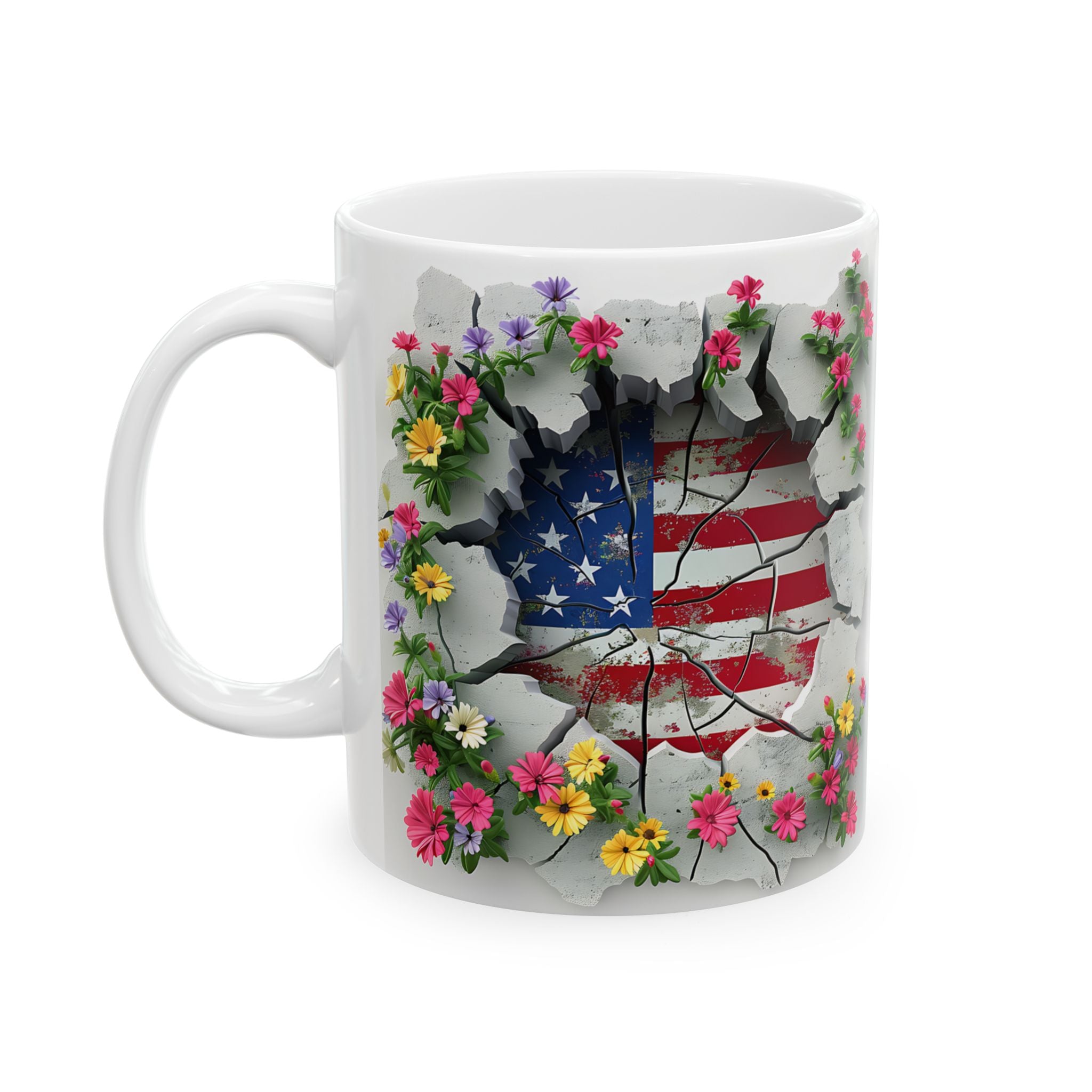 Patriotic Floral Eagle Ceramic Mug - Comfortable C-Handle