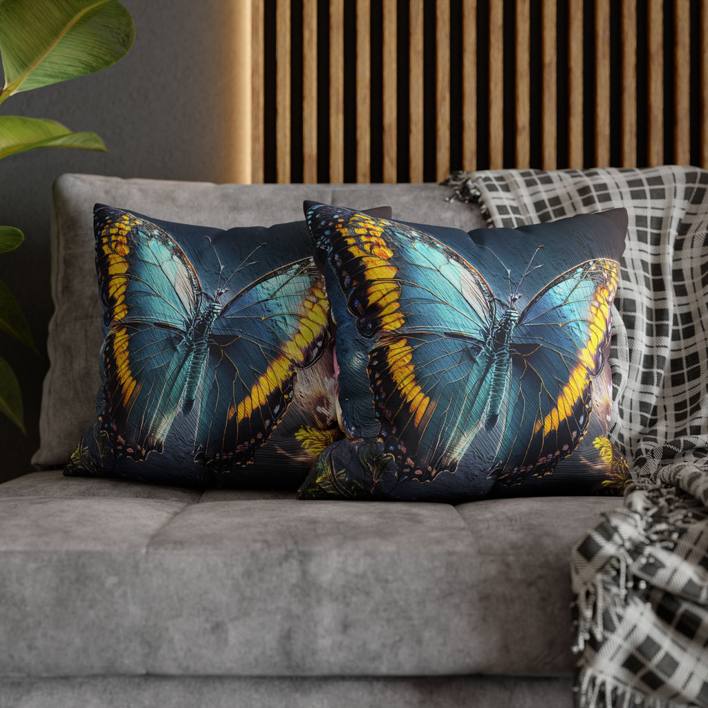 Blue and Yellow Butterfly Decorative Pillow Cover