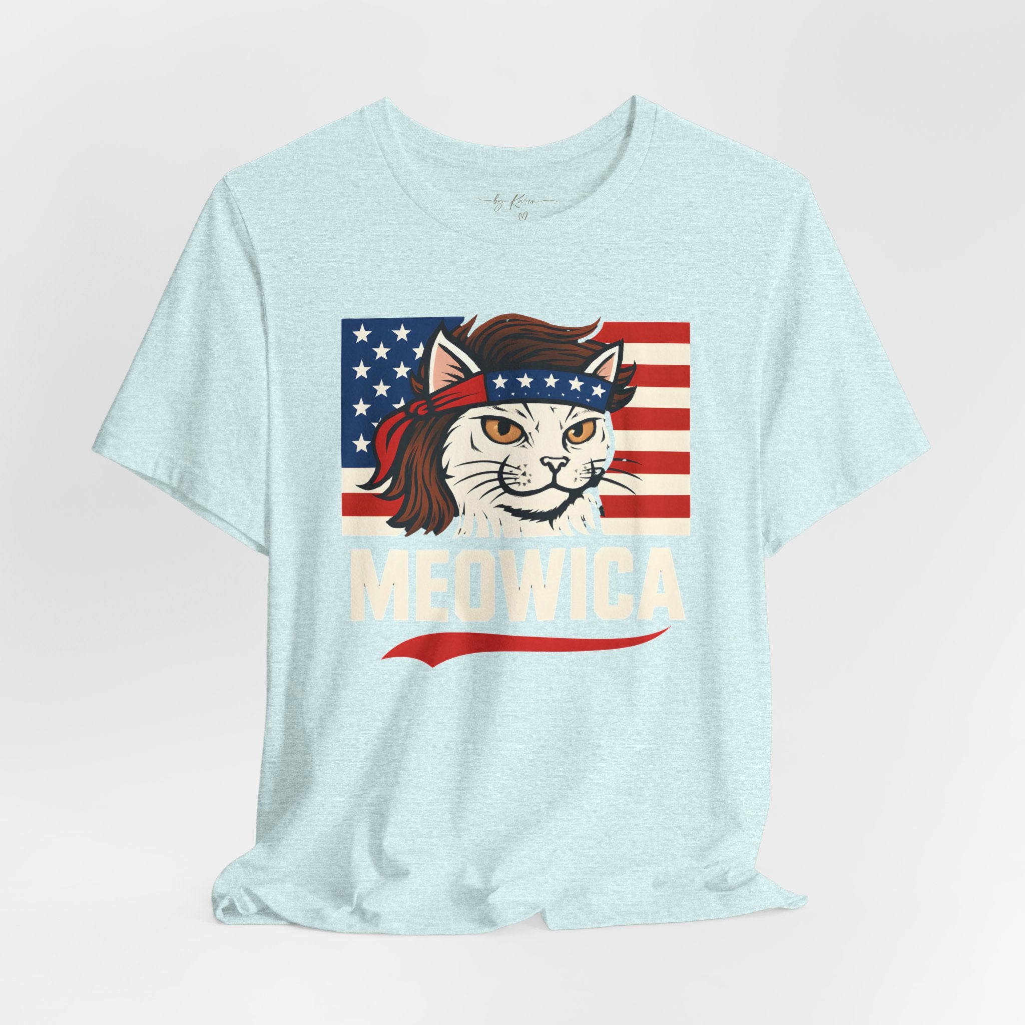 T-Shirt — "Meowica" Patriotic Cat Tee (American Flag, Funny 4th of July Shirt)