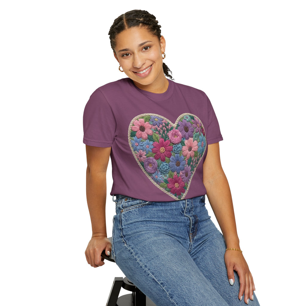Floral Heart T-Shirt — Colorful Bouquet Heart Graphic (Print It Your Way)