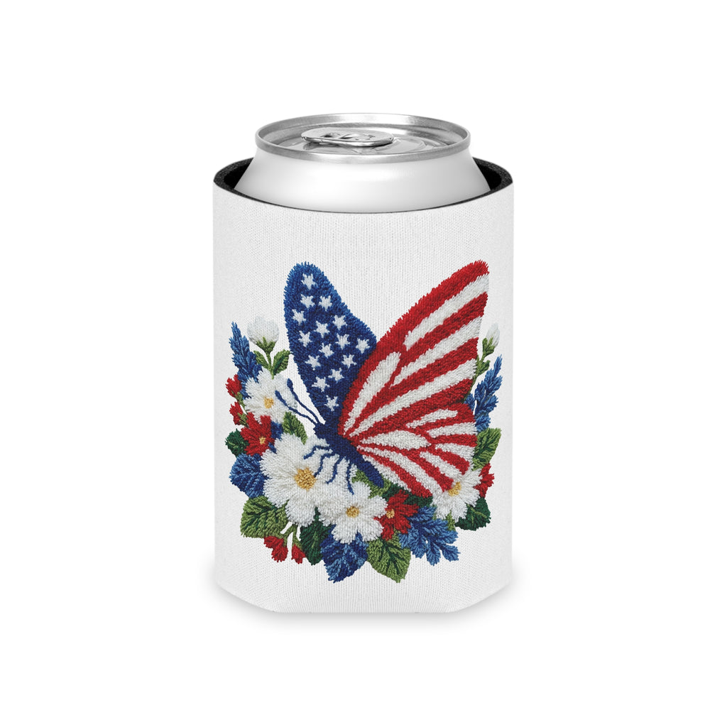 Patriotic Floral Butterfly Can Cooler for Fourth of July