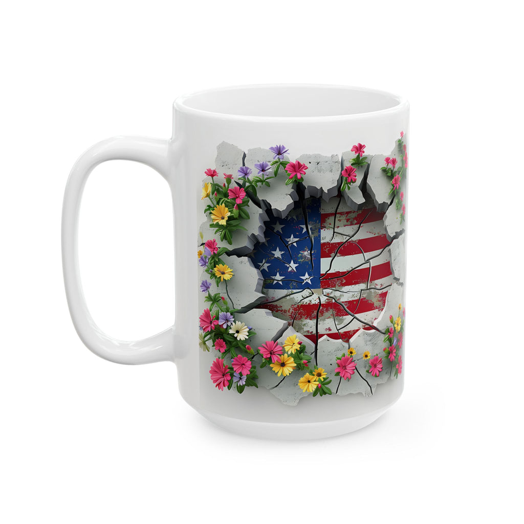 Patriotic Floral Eagle Ceramic Mug - Comfortable C-Handle