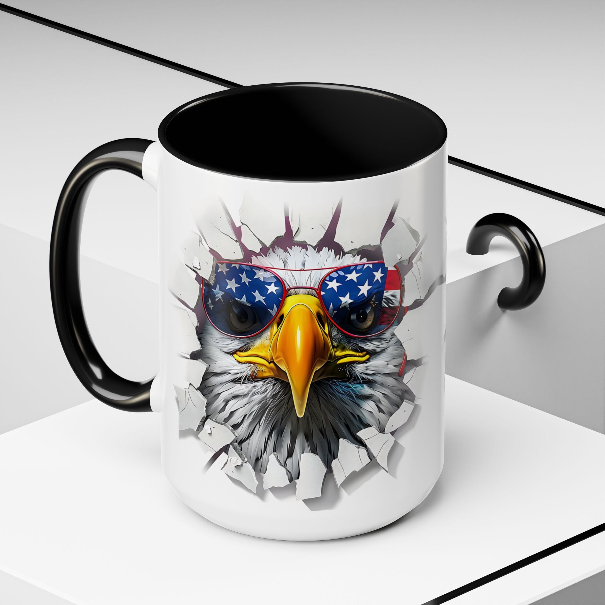 American Eagle Coffee Mug with USA Flag Accent Design