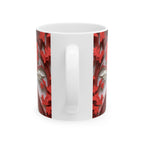 Red Paper-Cut Floral Ceramic Mug (11oz & 15oz) — Botanical Symmetry Coffee Cup