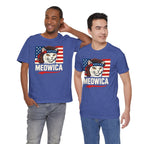 T-Shirt — "Meowica" Patriotic Cat Tee (American Flag, Funny 4th of July Shirt)