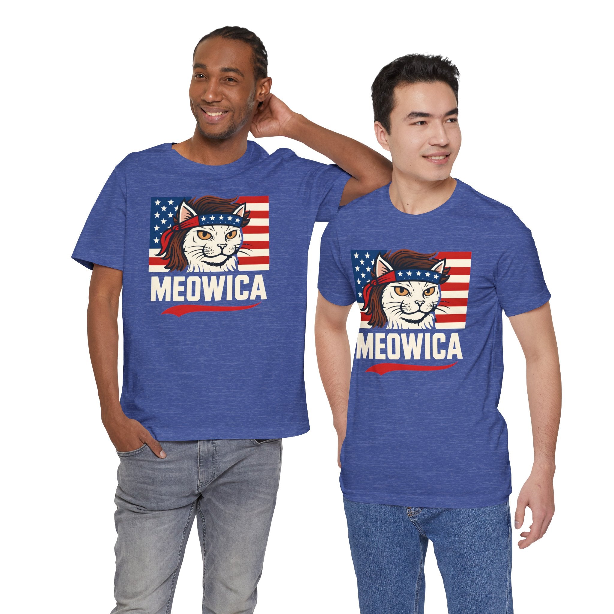 T-Shirt — "Meowica" Patriotic Cat Tee (American Flag, Funny 4th of July Shirt)