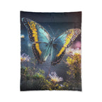 Blue Butterfly Comforter - Floral Nature Bedding, Dreamy Garden Bedroom Décor