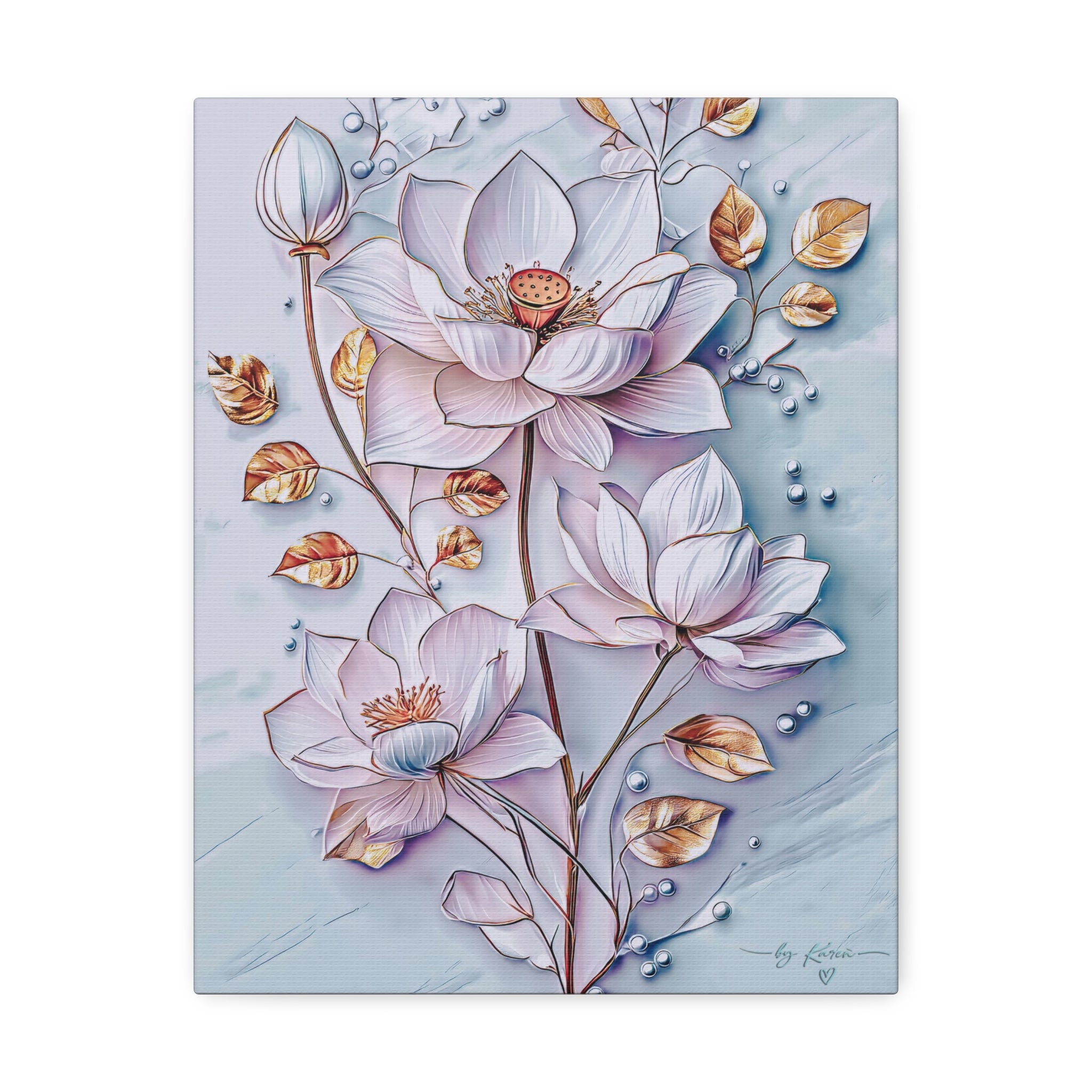 Floral Lotus Stretched Canvas Wall Art — Pastel Bloom Decorative Canvas