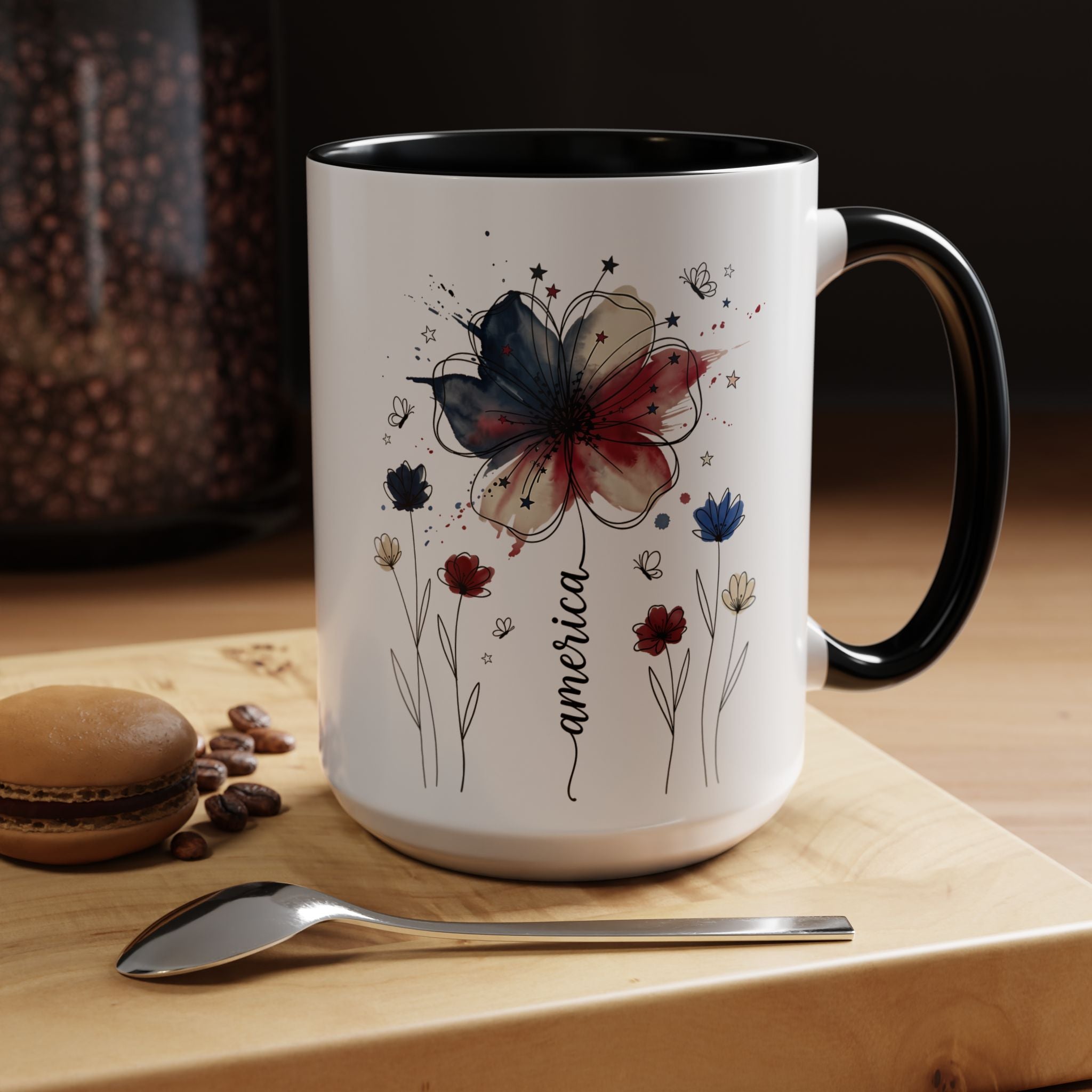 Patriotic Anemone Accent Coffee Mug Classic Floral Design