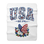 USA Est.1776 Floral Patriotic Sherpa Fleece Blanket for Home Decor