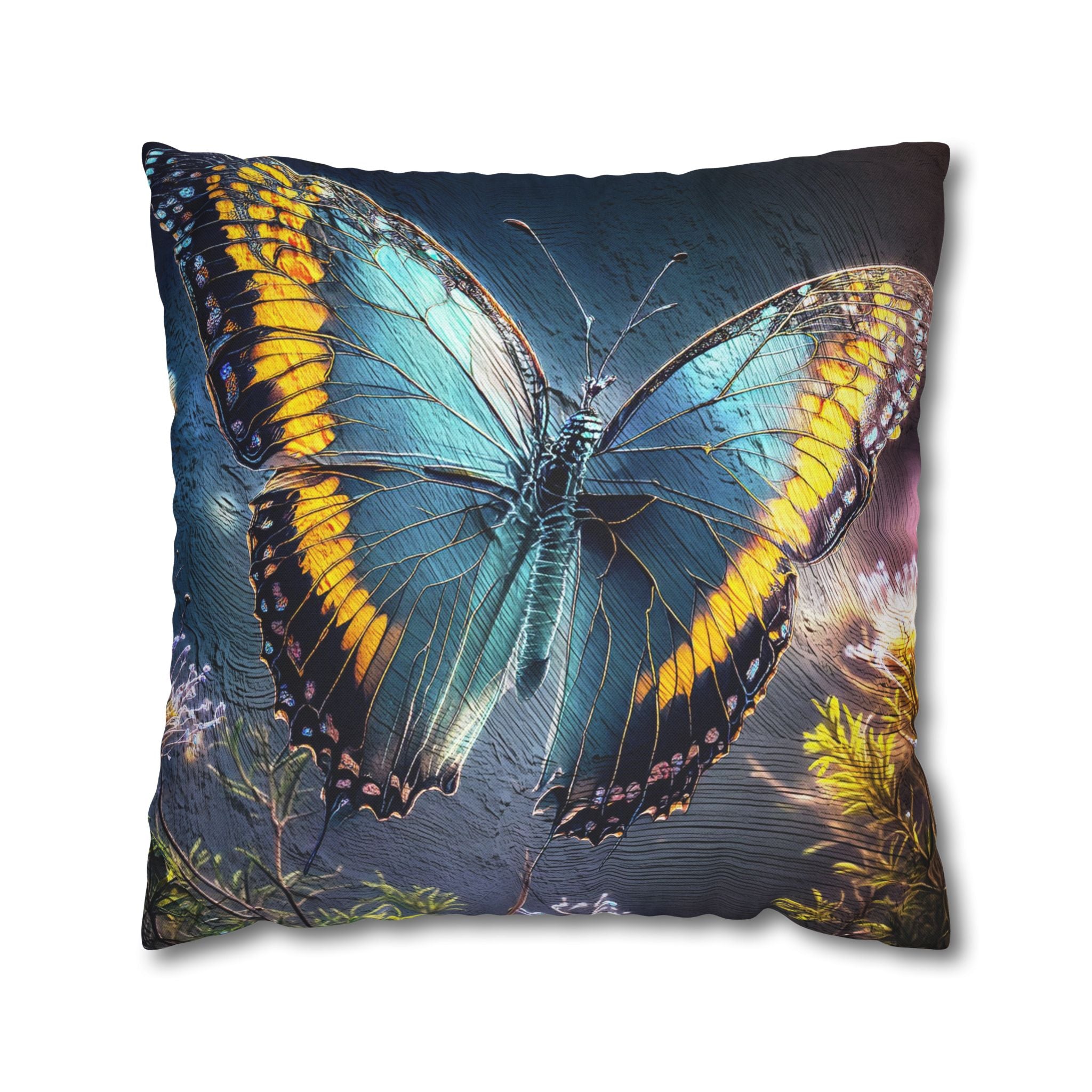 Blue and Yellow Butterfly Decorative Pillow Cover