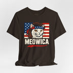 T-Shirt — "Meowica" Patriotic Cat Tee (American Flag, Funny 4th of July Shirt)
