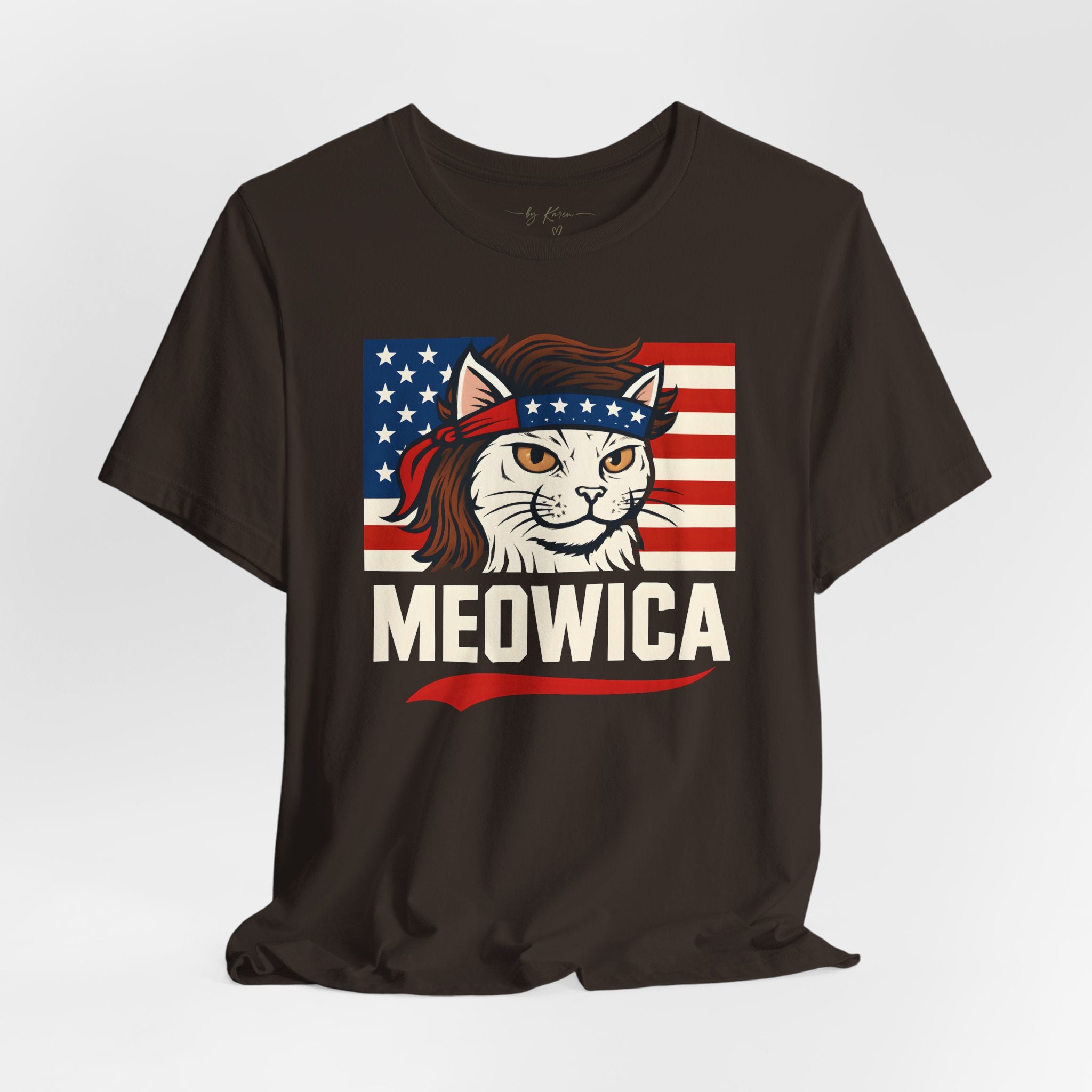 T-Shirt — "Meowica" Patriotic Cat Tee (American Flag, Funny 4th of July Shirt)