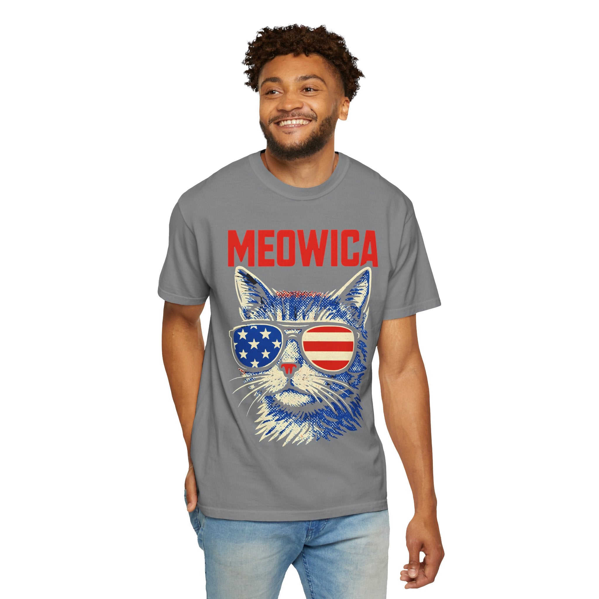 Meowica Cat T-Shirt — Patriotic American Flag Sunglasses Tee