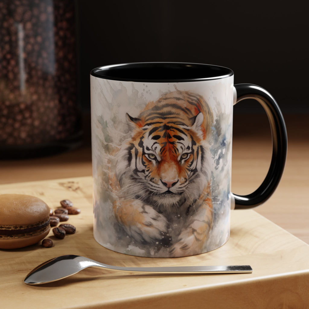 Tiger Watercolor Accent Coffee Mug – Artistic Wildlife Ceramic Mug (11/15oz)