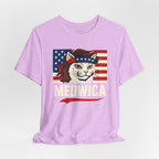 T-Shirt — "Meowica" Patriotic Cat Tee (American Flag, Funny 4th of July Shirt)