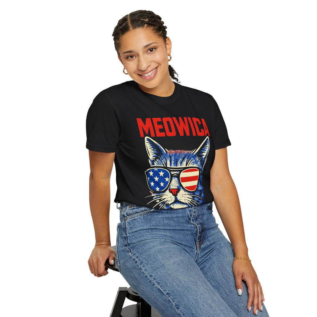 Meowica Cat T-Shirt — Patriotic American Flag Sunglasses Tee