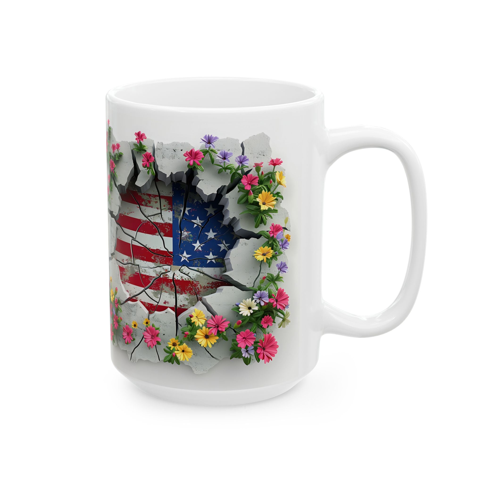 Patriotic Floral Eagle Ceramic Mug - Comfortable C-Handle