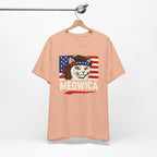T-Shirt — "Meowica" Patriotic Cat Tee (American Flag, Funny 4th of July Shirt)