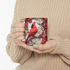 Red Paper-Cut Floral Ceramic Mug (11oz & 15oz) — Botanical Symmetry Coffee Cup