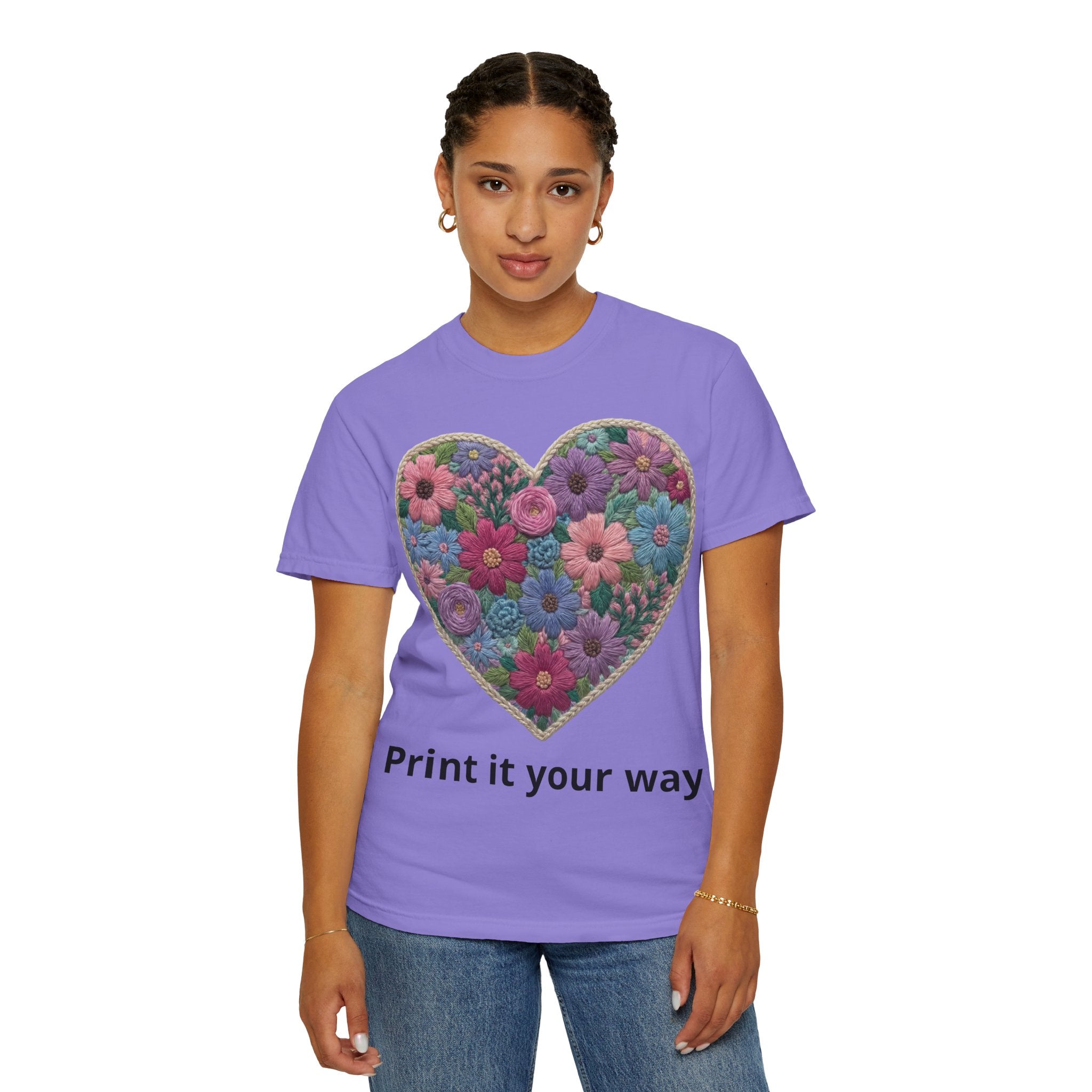 Floral Heart T-Shirt — Colorful Bouquet Heart Graphic (Print It Your Way)