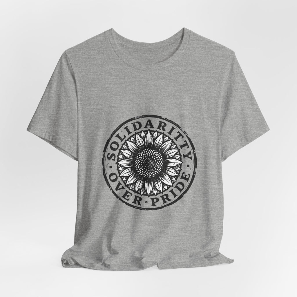 Solidarity Over Pride sunflower logo Tee | People Over Profit values-led apparel