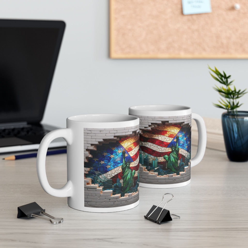 Patriotic Mosaic Brick Wall Ceramic Mug - Perfect for Sipping