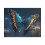 Blue & Gold Butterfly Stretched Canvas Wall Art — Dreamy Nature Print