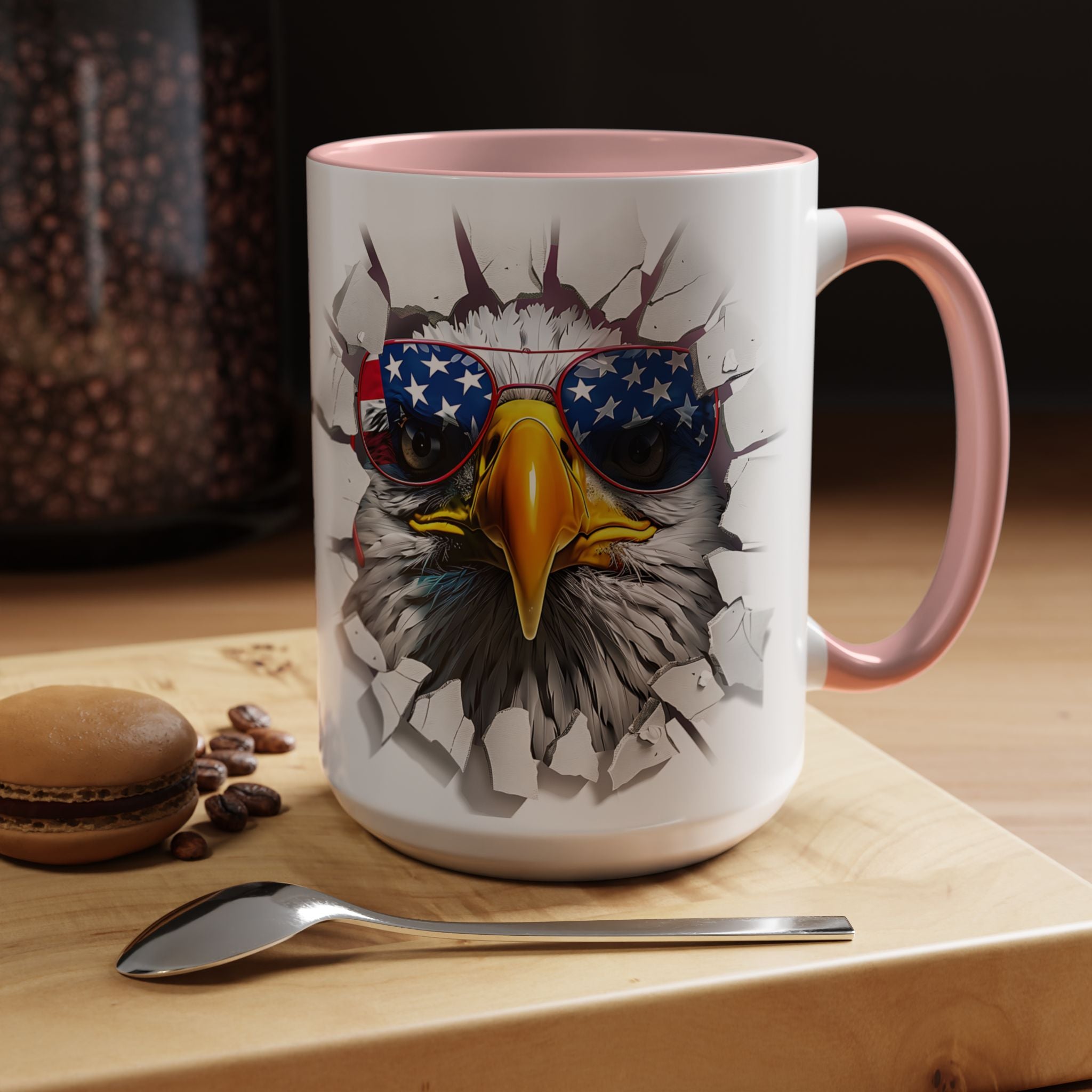 American Eagle Coffee Mug with USA Flag Accent Design