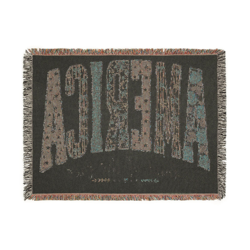 America Woven Blanket — Patriotic Throw Blanket with USA Text